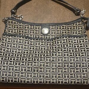 Tommy Hilfiger Black and Cream Geometric Shoulder Bag